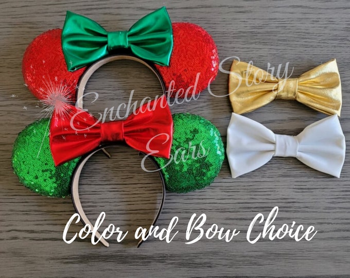 Christmas Sequins Ears, Color Choice, Red Green White Gold, Holiday Ears, Disney Minnie Inspired