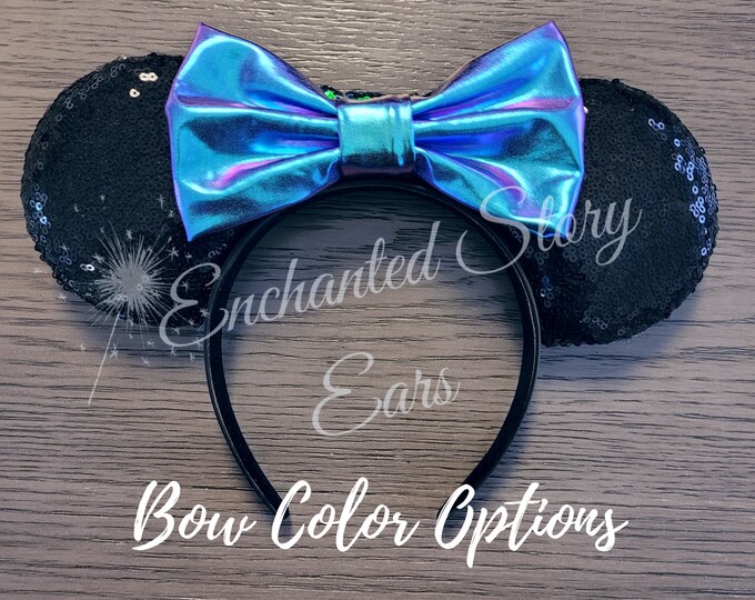 Custom Bow Shiny Color & Black Sequins Minnie Mouse Inspired Ears, Mickey Inspired Ears, Disney Inspired