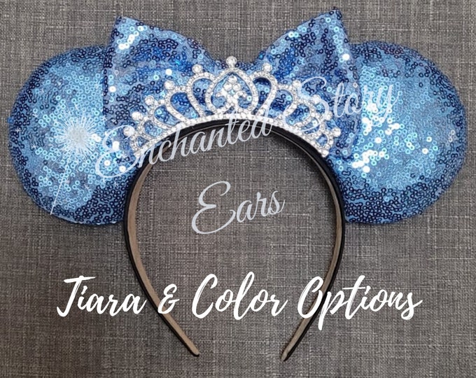 Princess Tiara Ears, Tiara & Color Choice with Sequins Bow, Minnie Mouse Inspired, Mickey Inspired, Disney Inspired, Princess Ears