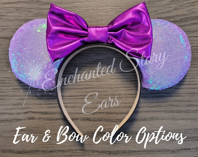 Sequins Minnie Mouse Inspired Classic Ears with Shiny Bow, Custom Color, Disney Inspired, Color Choice, Mouse Ears, Magic Ears