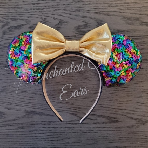 Multicolor Sequin Mouse Ears Headband with Bow Disney Park Sparkle Minnie Mickey Ears Rainbow Star Confetti  main image 4