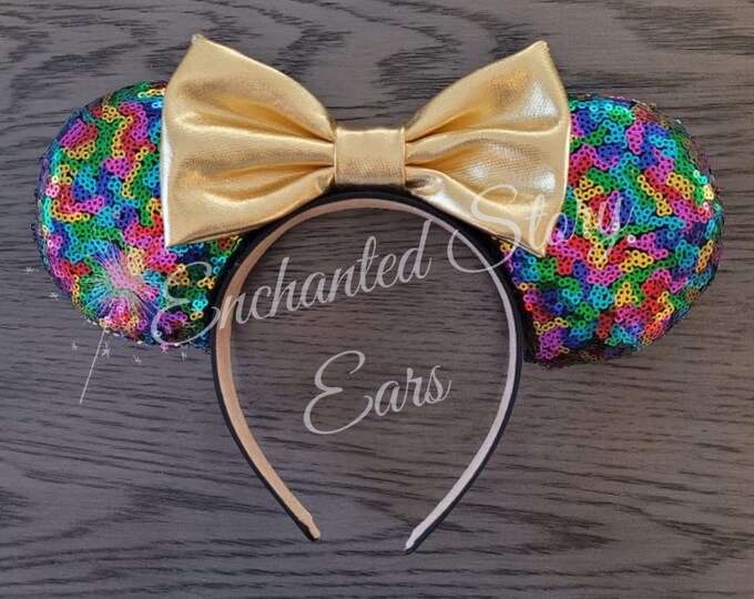 Birthday Party Ears, Rainbow Gold Minnie Inspired Ears, Disney Inspired Ears, Birthday Girl Boy, Celebration Ears, Mickey Inspired