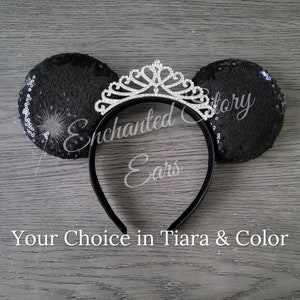 Princess Tiara Sequins Minnie Mouse Inspired Ears, Color Choice, Princess Ears, Queen Ears, Classy, Royal Crown, Magic Ears, Mouse Ears