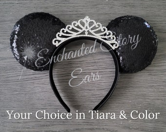 Princess Tiara Sequins Minnie Mouse Inspired Ears, Color Choice, Princess Ears, Queen Ears, Classy, Royal Crown, Magic Ears, Mouse Ears