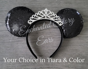 Princess Tiara Sequins Minnie Mouse Inspired Ears, Color Choice, Princess Ears, Queen Ears, Classy, Royal Crown, Magic Ears, Mouse Ears