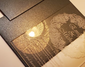 ALL IN ONE Hochzeitseinladung mit Qr-Code Rsvp Karte und Detailkarte | Umschlag mit Tasche | Hochzeitseinladung Bundle