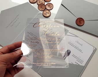 wedding invitation, Quinceanera, save the date, acrylic invitation, invitation, foiled, wax stamp, custom wedding invitation, envelope, menu