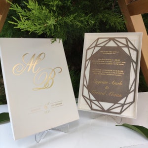 wedding invitation, Quinceanera, save the date, acrylic invitation, invitation, foiled, wax stamp, custom wedding invitation, envelope, menu
