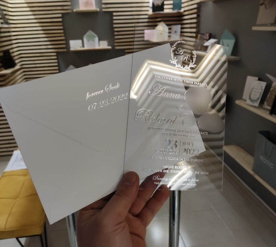 Wedding Invitations, Custom Design, Acrylic, Flexible Plexiglass