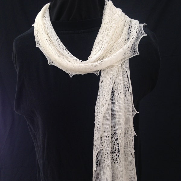 Beautiful 66" long framework knitted lacy scarf in superfine merino pure wool, hand crafted in the UK, warm and light, ideal gift