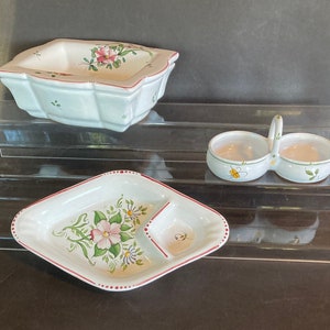Set of 3 Rare Pristine Mid-Century Moustiers Faience Serving Dishes from France