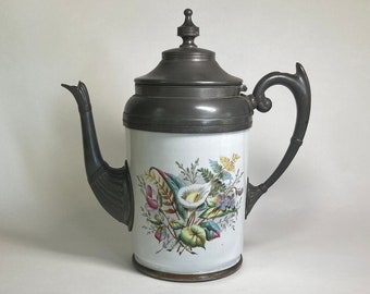 Exceptional Antique Manning Bowman Pewter Enamel Coffee Pot