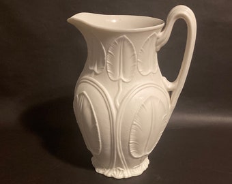 Dramatic Pristine Antique British Parian Ware Lily Pad Pitcher