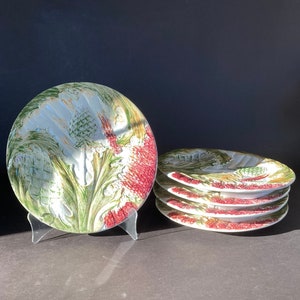 Set of 5 Vintage Flawless Hand-Painted Majolica Artichoke Asparagus Plates