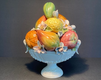 Indoor Dining Is Back: Exquisite Mid-Century Capodimonte Fruits and Flowers Porcelain Centerpiece