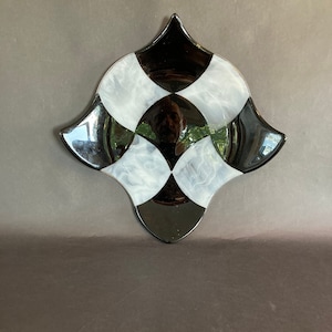 Dramatic Handcrafted Fused Black and White Art Glass Plate by Caritas of California