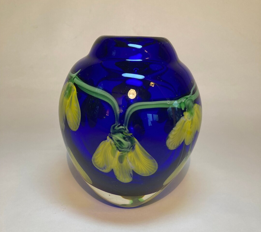 Spectacular Mouthblown Cobalt Art Glass Vase by Kusak of Etsy