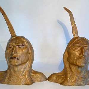 Extremely Rare (As In, No Others Likely Exist) Antique Artist-Signed Indigenous Chief Bronze Bookends
