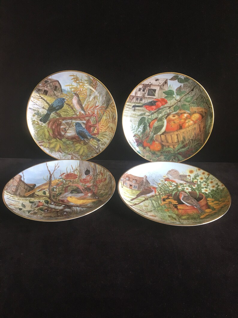 Set Of 4 Franklin Mint Bird Plates By Artist Illustrator Cecil E