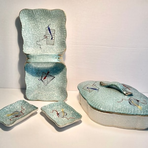 Extremely Rare Flawless Rosenthal Raymond Loewy MCM Atomic Age Serving Dish/Condiment Set