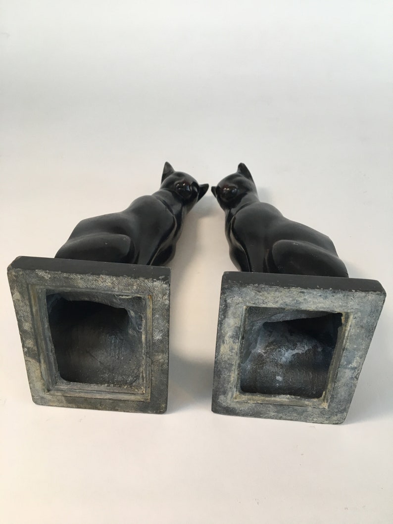 Fabulous Frankart Patinated Metal Art Deco Sitting Cat Bookends Not Flawless