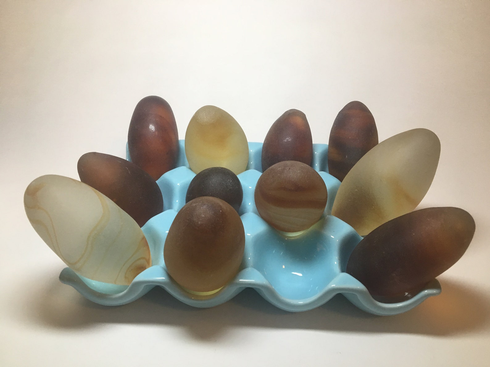 Set of 11 Vintage Amber Satin Glass Eggs in a MidCentury Etsy