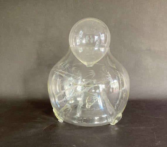 Very Large Remarkable and Rare Etched Glass Vintage Asian Fly Trap