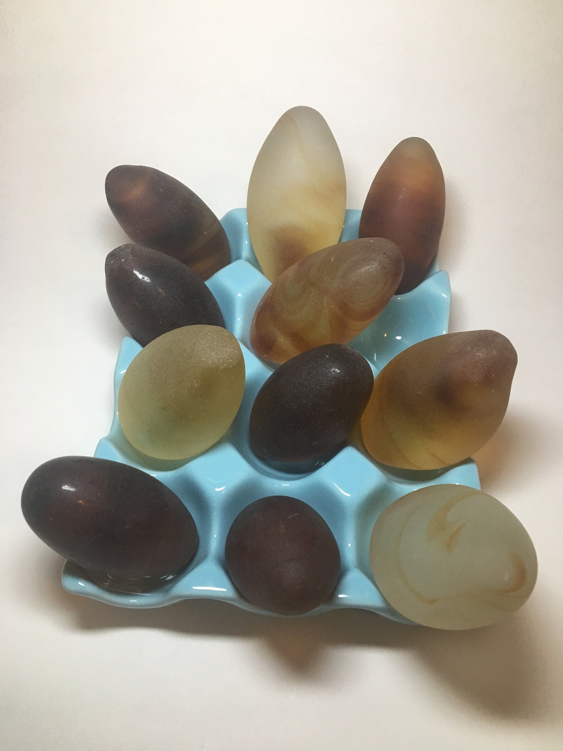 Set of 11 Vintage Amber Satin Glass Eggs in a MidCentury Etsy
