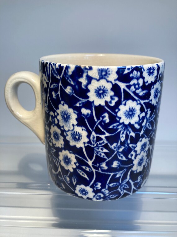 Rare Set of Vintage Burleigh Blue Calico Mugs and Soap Dish From