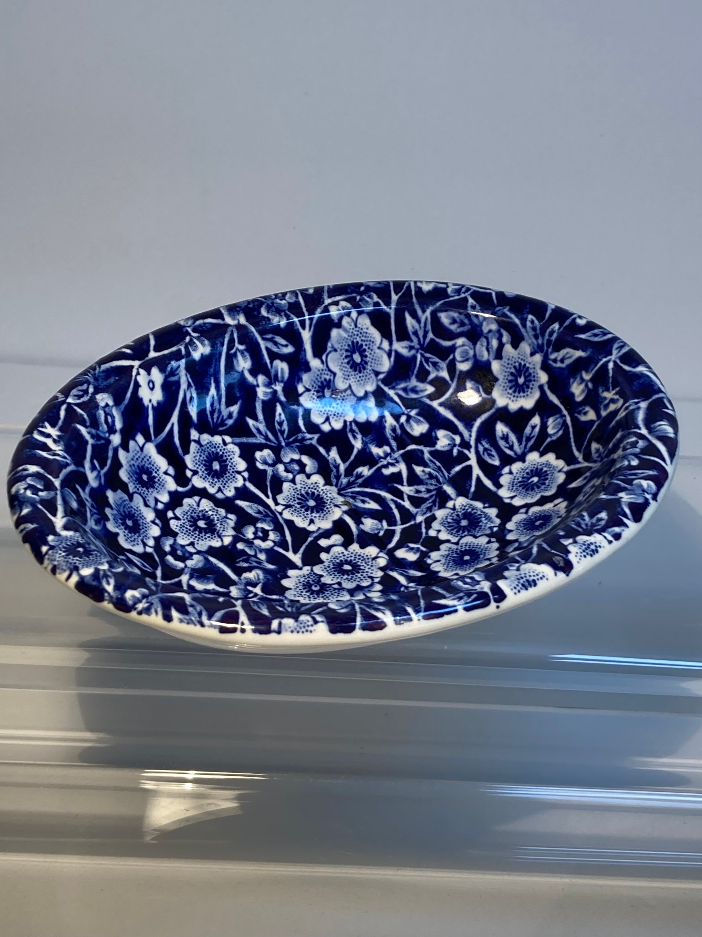 Rare Set of Vintage Burleigh Blue Calico Mugs and Soap Dish From