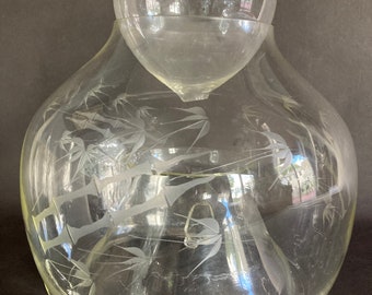 Very Large Remarkable and Rare Etched Glass Vintage Asian Fly Trap