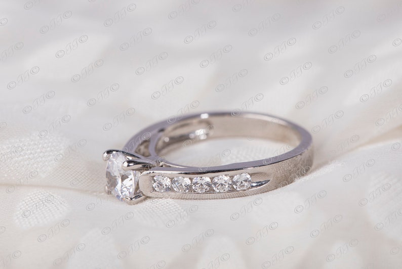 925 Sterling Silver Ring,Cubic Zirconia Studded Ring,Present for Her,Anniversary Gift . 1.01 Ct Solitaire Ring with Studded Shank