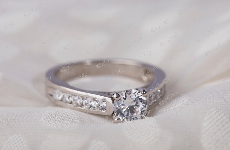 925 Sterling Silver Ring,Cubic Zirconia Studded Ring,Present for Her,Anniversary Gift . 1.01 Ct Solitaire Ring with Studded Shank