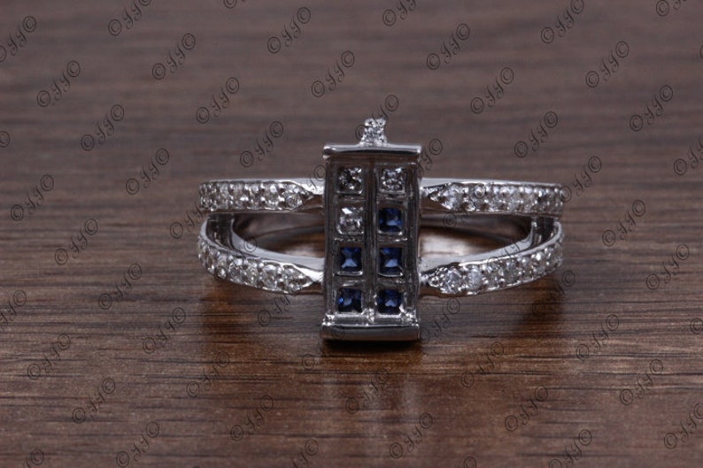 BlueWhite Princess Cut Fancy Ring,925 Sterling Silver Ring,Cubic Zirconia Studded Rectangular Shape Ring,CZ Studded Shank Ring,Women/'s Ring