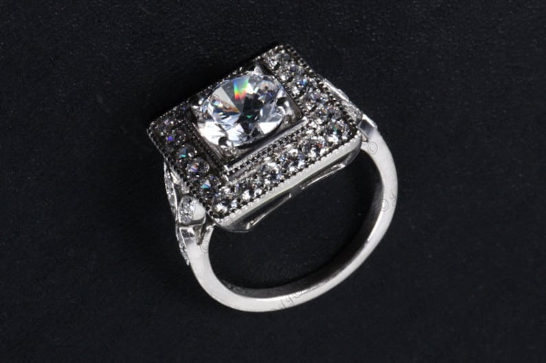 4.22 Ct Round Cut Solitaire Ring,CZ Studded Ring,925 Sterling Silver Ring,Studded Shank Ring,Square Party Wear Ring,Christmas Gift