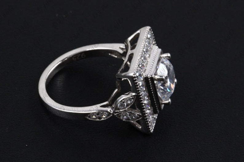 4.22 Ct Round Cut Solitaire Ring,CZ Studded Ring,925 Sterling Silver Ring,Studded Shank Ring,Square Party Wear Ring,Christmas Gift