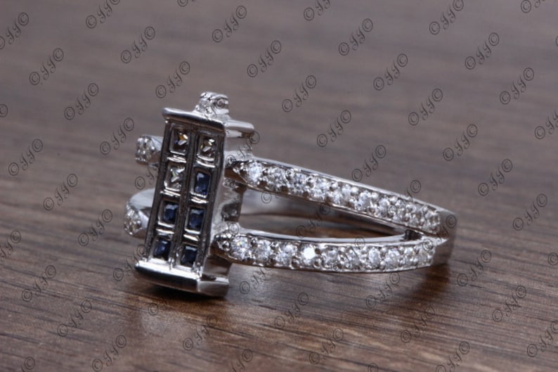 BlueWhite Princess Cut Fancy Ring,925 Sterling Silver Ring,Cubic Zirconia Studded Rectangular Shape Ring,CZ Studded Shank Ring,Women/'s Ring
