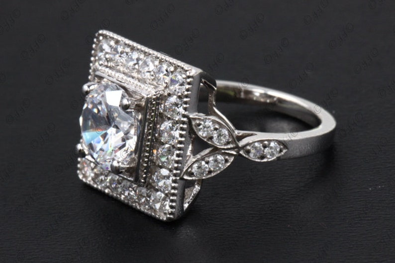 4.22 Ct Round Cut Solitaire Ring,CZ Studded Ring,925 Sterling Silver Ring,Studded Shank Ring,Square Party Wear Ring,Christmas Gift