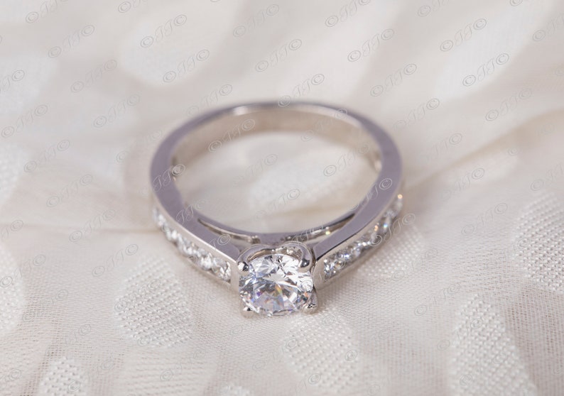 925 Sterling Silver Ring,Cubic Zirconia Studded Ring,Present for Her,Anniversary Gift . 1.01 Ct Solitaire Ring with Studded Shank