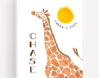 Giraffe personalized art print for kids and nursery, custom art prints, children's wall art, nursery art