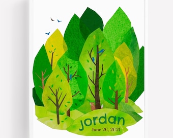 Forest personalized art print for kids and nursery, custom art prints, children's wall art, nursery art