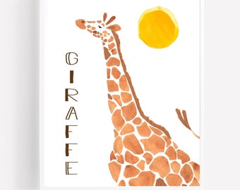 Giraffe art print for kids and nursery, custom art prints, children's wall art, nursery art