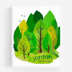 Forest personalized art print for kids and nursery, custom art prints, children&#39;s wall art, nursery art