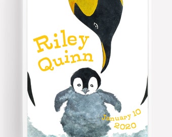 Penguins personalized art print for kids and nursery, custom art prints, children's wall art, nursery art