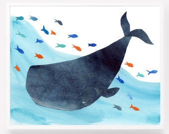 Whale of a Day art print for kids and nursery, custom art prints, children&#39;s wall art, nursery art