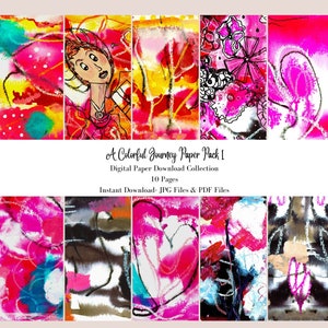 Scrapbooking Paper, colorful journal pages, Paper Printable, Digital Journal Page, Digital Download,  Mixed Media Paper