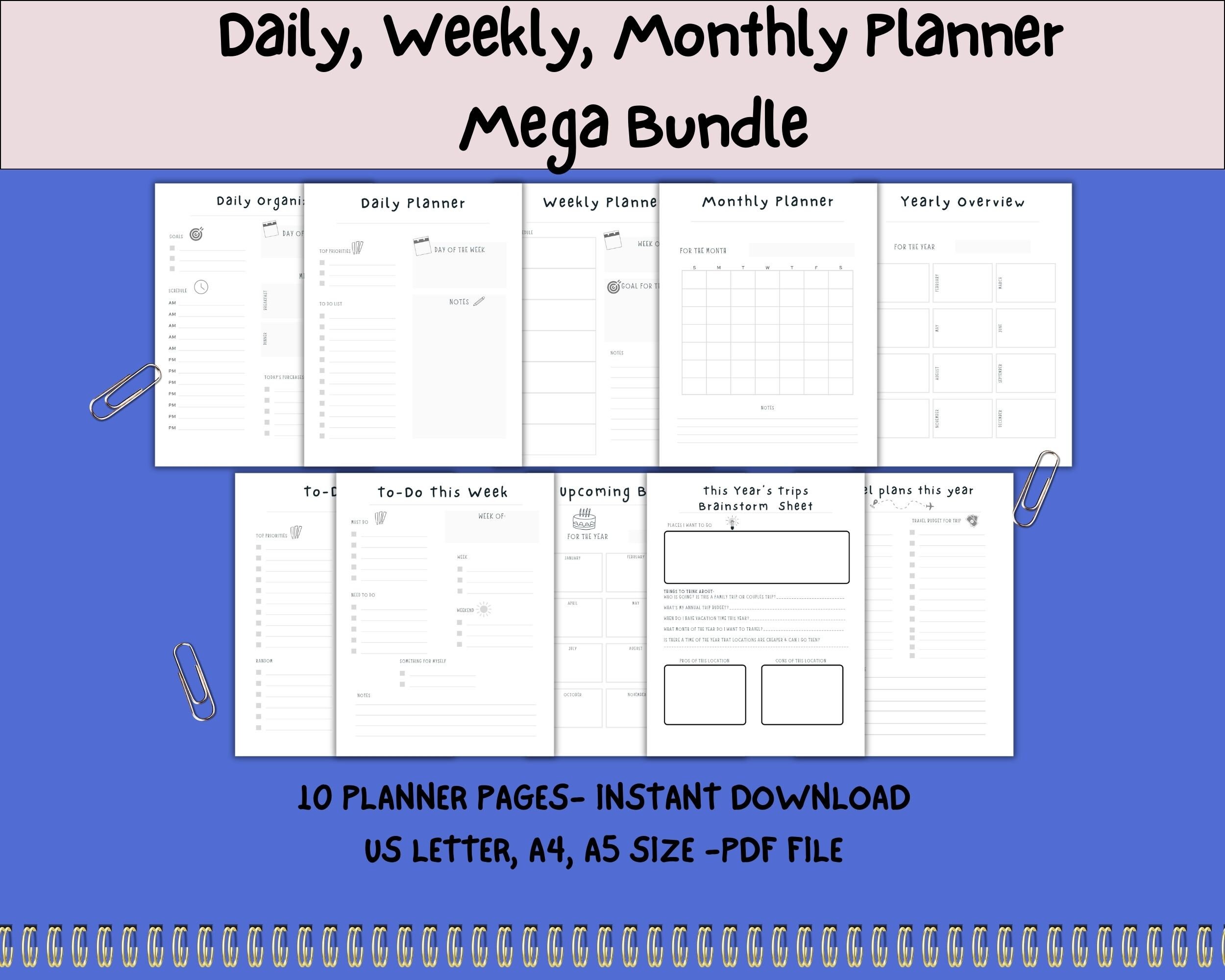 Planner Document Printable Planner Forms, Weekly Planner, Monthly Planner Sheets, Daily ...