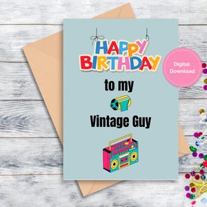 Cartão de feliz aniversário para ele, cartão de aniversário para impressão, cartão vintage para homem, cartão de aniversário digital, feliz aniversário para um homem
