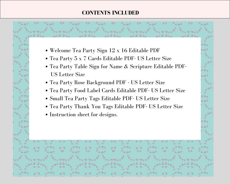 Girl's Tea Party Printable Set, Vintage Tea Party, CANVA Editable, Baby ...