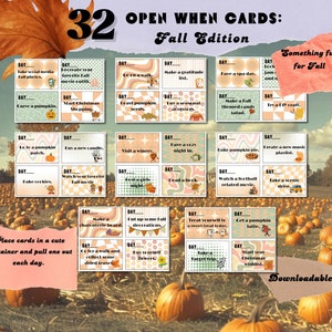 Trakteer jezelf-kaarten, open vallen wanneer-kaarten, activiteiten oktober, november, afdrukbare kaarten, persoonlijke uitdaging, kaarten, adventskaarten herfst